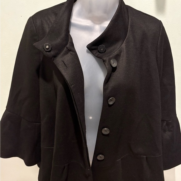 Diane Von Furstenberg Black Lowell wool peplum coat silk lined bell sleevesSZ 10 - Picture 1 of 10